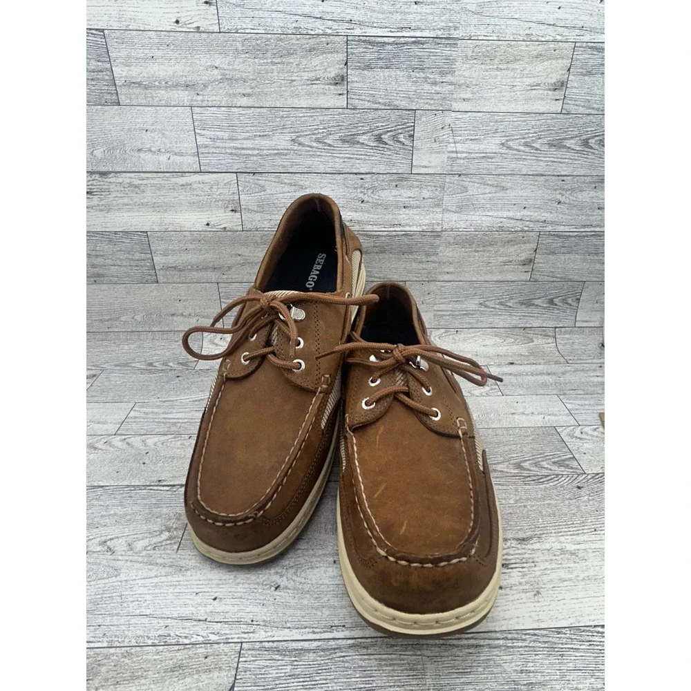 Sebago‎ Cyphon Sea Fisherman Men Brown Leather Boat Shoes B24367 Size 10.5 M